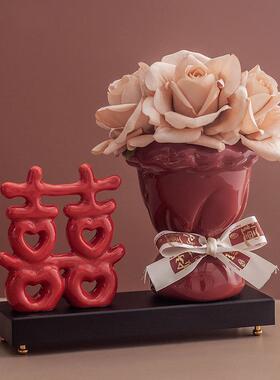 结婚礼物送新人闺蜜轻奢红色双喜摆件新婚订婚乔迁之喜礼品装饰品