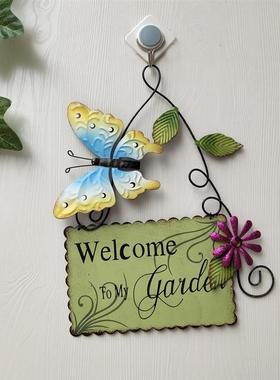 铁艺欢迎光临彩绘蝴蝶WELCOME玻璃门墙面栅栏生意门牌装饰品挂件