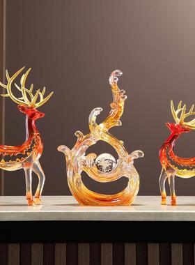 创意家居招财鹿摆件一对轻奢高档玄关客厅酒柜电视柜办公室装饰品