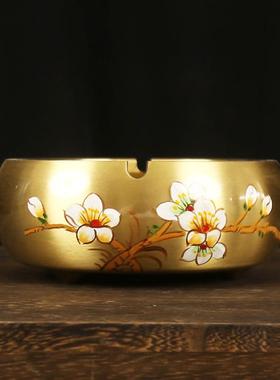 烟灰缸纯黄铜创意摆件铜器复古五虎万字纹工艺品龙凤呈祥摆件礼品