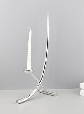 现代简约金属半圆弧形烛台摆件酒店西餐厅餐桌餐厅客厅家居装饰品