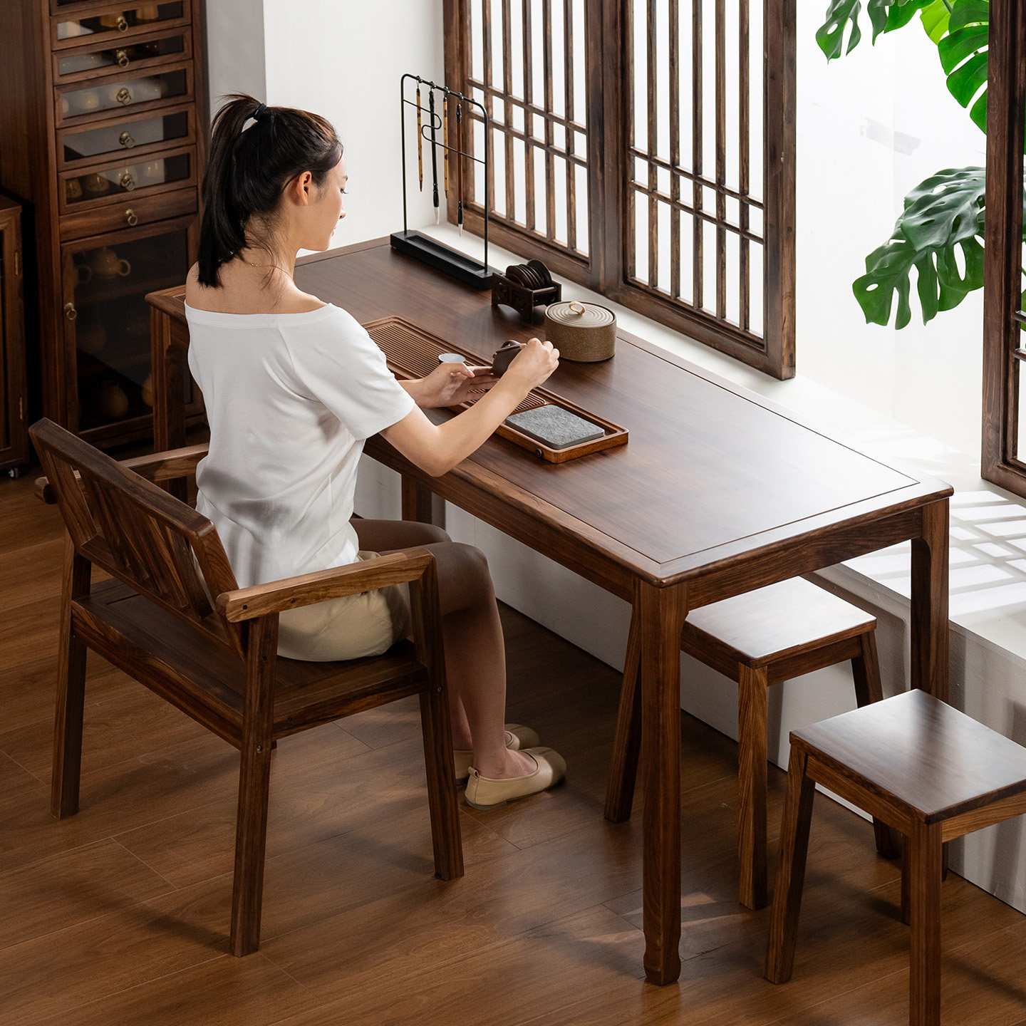 非洲乌金木茶桌椅组合实木泡茶桌小户型家用原木茶台办公桌写字桌,淘宝优惠券,粉丝福利购,淘宝优惠卷