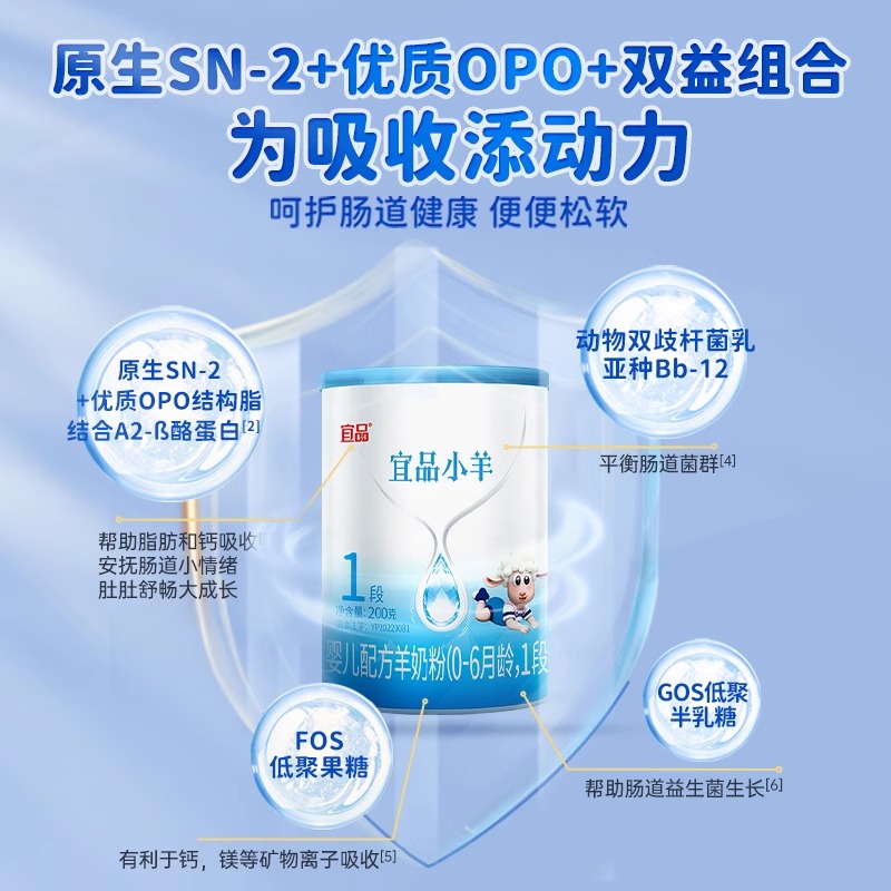 [新国标]蓓康僖宜品小羊1段婴幼儿配方羊奶粉200g试喝旗舰店官网