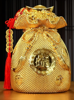 聚宝盆金钱袋存钱m罐摆件客厅电视柜酒柜玄关装饰品创意开业礼品