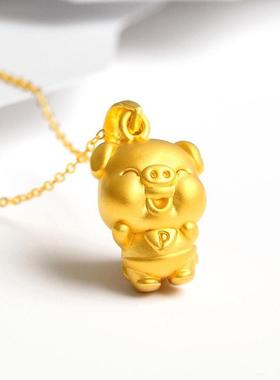 新款轻奢超人猪金色吊坠小猪高级项链女转运珠金猪小众本命年猪