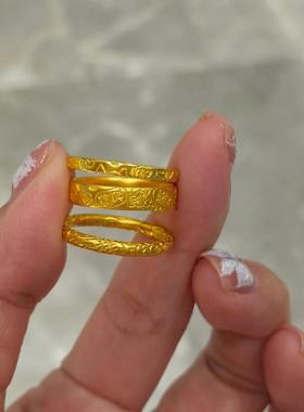 黄金色小方吉言戒指圆棍吉言戒指宽吉言戒指轻奢风高级感国风戒指