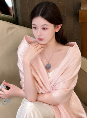 粉色小香风山茶花披肩女外搭