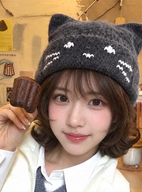 日系卡通猫咪毛线帽女猫耳帽子