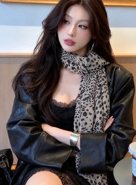 复古豹纹丝巾系脖女款2026新款