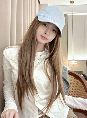 低饱和韩系氛围感~蓝色棒球帽女