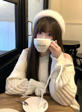 毛绒绒~白色兔毛贝雷帽子女