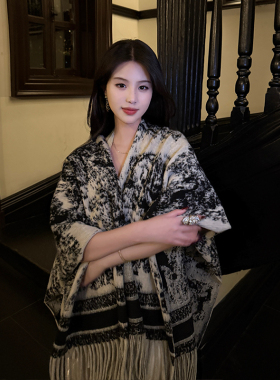 复古水墨画披肩女外搭2026新款