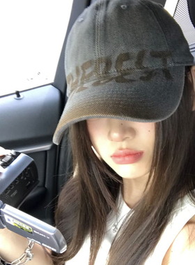 美式复古字母灰色棒球帽女高级感宽檐大头围显脸小百搭鸭舌帽子男