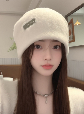 白色堆堆帽子女士冬季保暖月子帽
