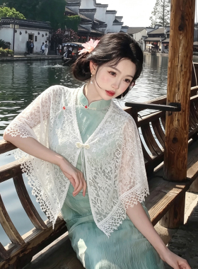 新中式流苏蕾丝旗袍披肩女外搭