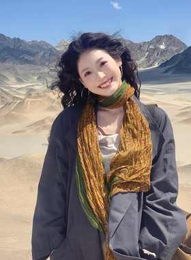 森系绿色长条丝巾女2026新款