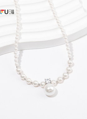三福都市珠珠双层短项链单条 优雅简约首饰配饰链条849484