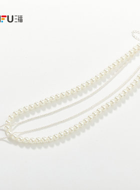 三福人造珍珠项链叠戴双层颈链饰品女款复古脖子配饰小众女士礼物