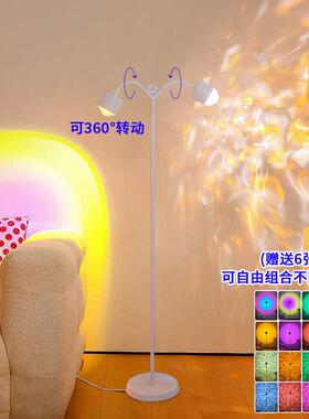 双头氛围红水波纹照氛围灯网日直播背景双头落落地客厅拍日落灯