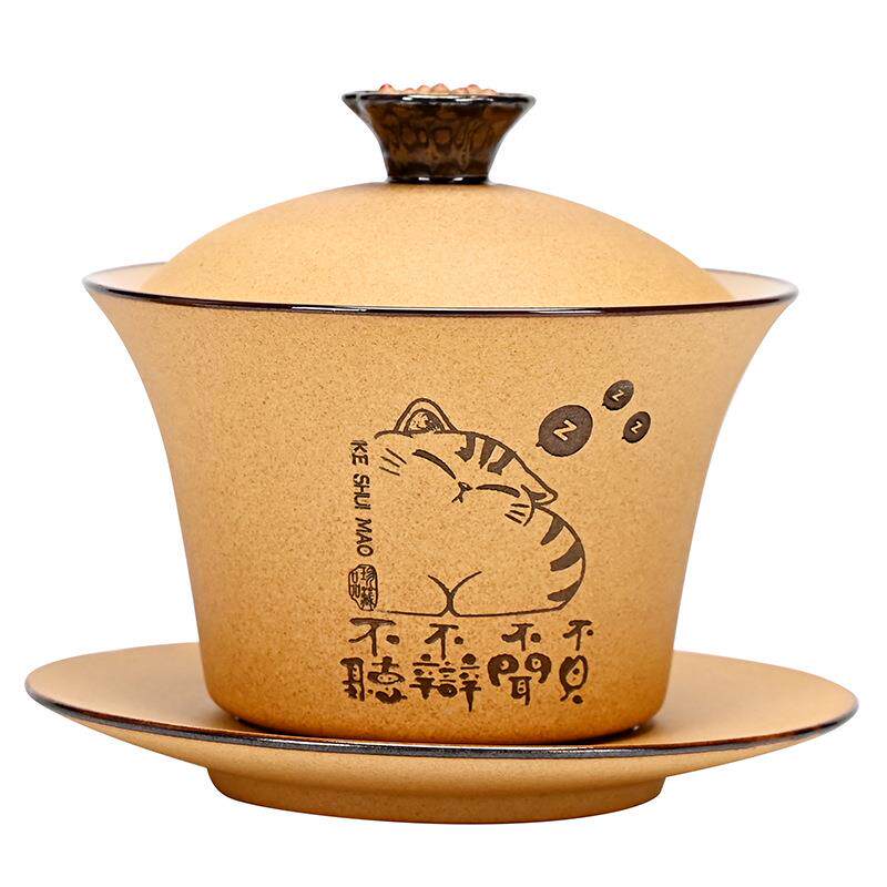 Chinese cat bowl tea set home MM001 special tea set for tea brewing, retro ceramic tea anti-three all-rounder