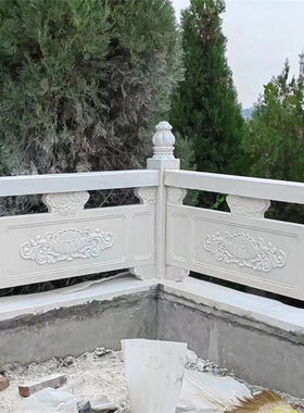 汉白玉河道边石栏杆芝麻灰浮雕青石护栏别墅庭院阳台楼梯石栏杆