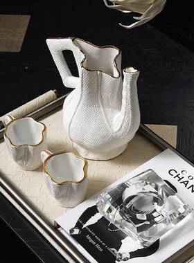 陶瓷摆珠光扁瓶轻奢高级小众样花板间M1892X03客厅酒柜装饰感品餐