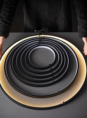 单灯圈圆形背景灯圆环灯客厅LED光圈灯佛龛神台发光环形金色黑色