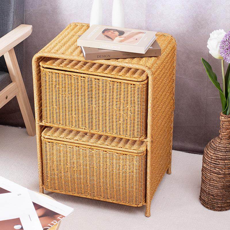 桂味源抽屉式床头柜卧室塑料编织整装置物收纳柜家用储物床边柜,淘宝优惠券,粉丝福利购,淘宝优惠卷