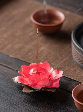 速发陶瓷香工牡丹花手插线香炉家室用内客厅茶室香薰炉装饰工艺品