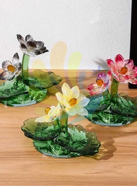 速发高档水晶荷花摆件居家办公室客厅水晶莲花品饰装乔日礼物生迁
