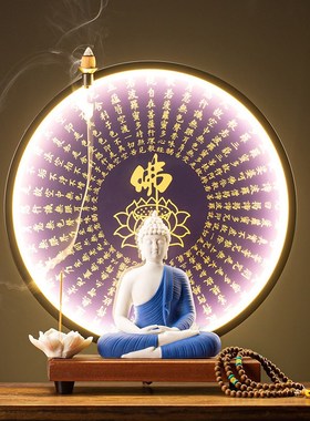 速发陶瓷释迦摩尼佛大日如来客厅玄关禅意灯饰画心经装礼摆件创意