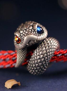 新品蛇来运转原创蛇年生肖复古纯银本命年红绳手绳情侣本命年礼物