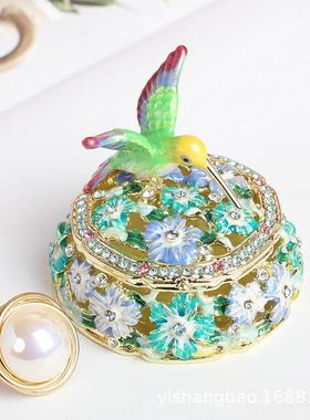 跨境新品珐琅首饰盒手工艺品网红蜂鸟小摆件家居饰品会销礼品