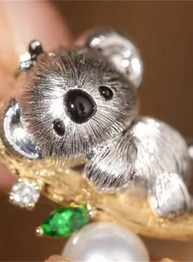 可爱暴击考拉个性精致吊坠一款两戴手工拉丝工艺镶嵌甜美简约百搭