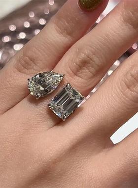 1068 超闪方糖水滴双子星锆石戒指小众精致轻奢高级感开口可调