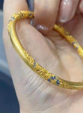青花珐琅莫比乌斯兰花花丝手镯繁花似锦古法金色国风饰品