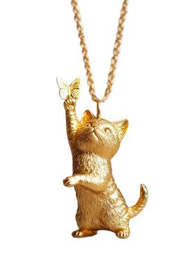猫咪捕蝴蝶精美时尚百搭气质个性高级感小众设计项链女送礼物生日