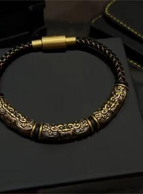 复古饕餮黑金手链半圆设计新中式国潮文化百搭男士手环时尚高颜值