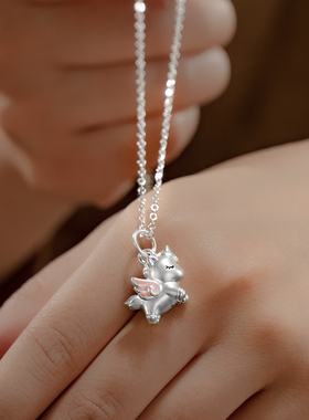 足银999旋转木马吊坠纯银项链女高级感轻奢小众锁骨链彩色银饰品