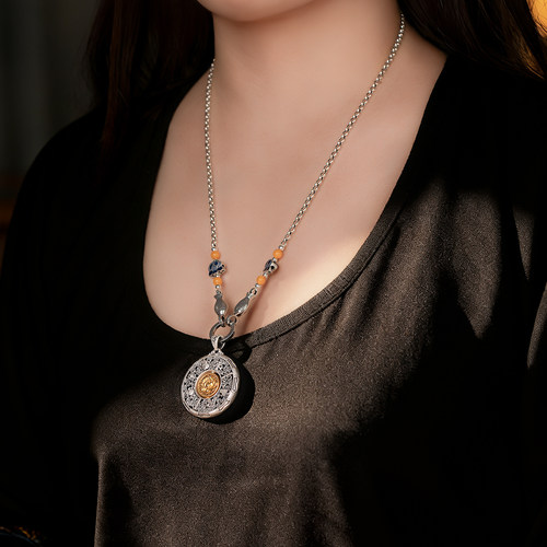 莲花吉祥八宝罗盘999纯银吊坠项链招财毛衣链平安男女款银饰礼物 - 图3