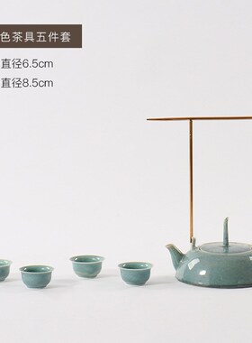 新中式禅意陶瓷功夫茶具套装翡绿茶壶G茶杯托盘样板房软装饰品摆