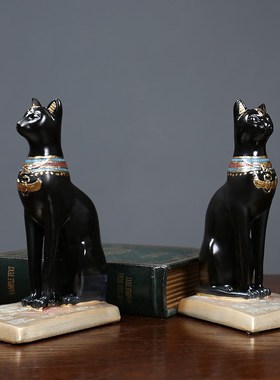 美式复古书房办公室装饰书挡埃及猫书立书靠摆件样板房装饰品摆设