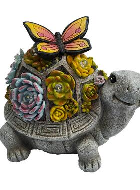 仿真蝴蝶多肉乌龟雕像树脂工艺品摆件太阳能灯动物户外庭院装饰品