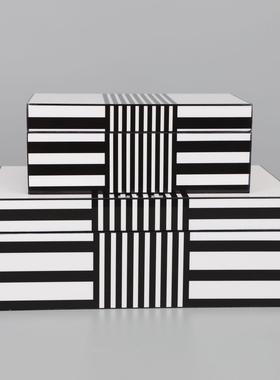 欧式黑房白条纹收纳装盒样板书客房0107厅酒柜桌面家居收纳软饰品