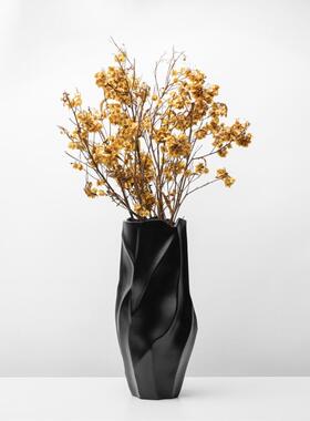 现代轻奢黑色树脂花器现代中式样板间售楼部酒店玄关边柜软装花瓶