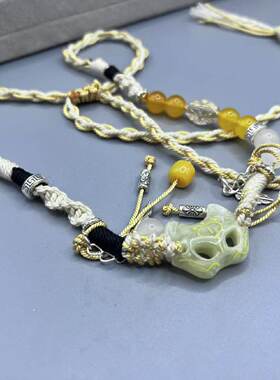 新中式狐狸面具编织串珠项链民族风小众毛衣链复古古风百搭项饰潮