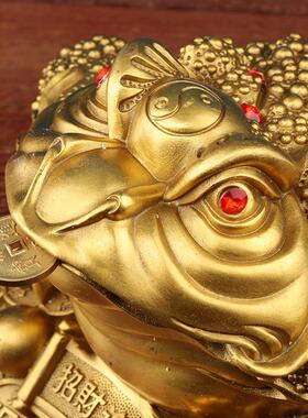 纯黄铜金蟾招财摆件客厅三足铜金蟾蜍家居玄关三脚金蝉店铺开 业