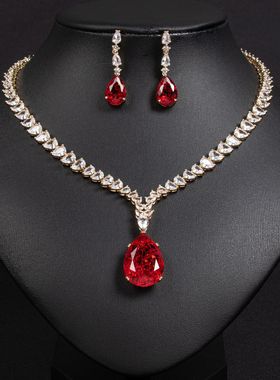 欧美嘻哈风奢华新娘锆石项链套装饰品爱心锁骨链流苏耳环吊坠首饰