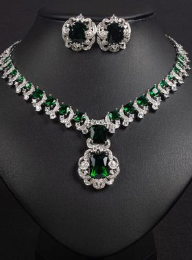 时尚大气锆石项链套装跨境首饰珠宝饰品高级小众百搭耳环项链饰品