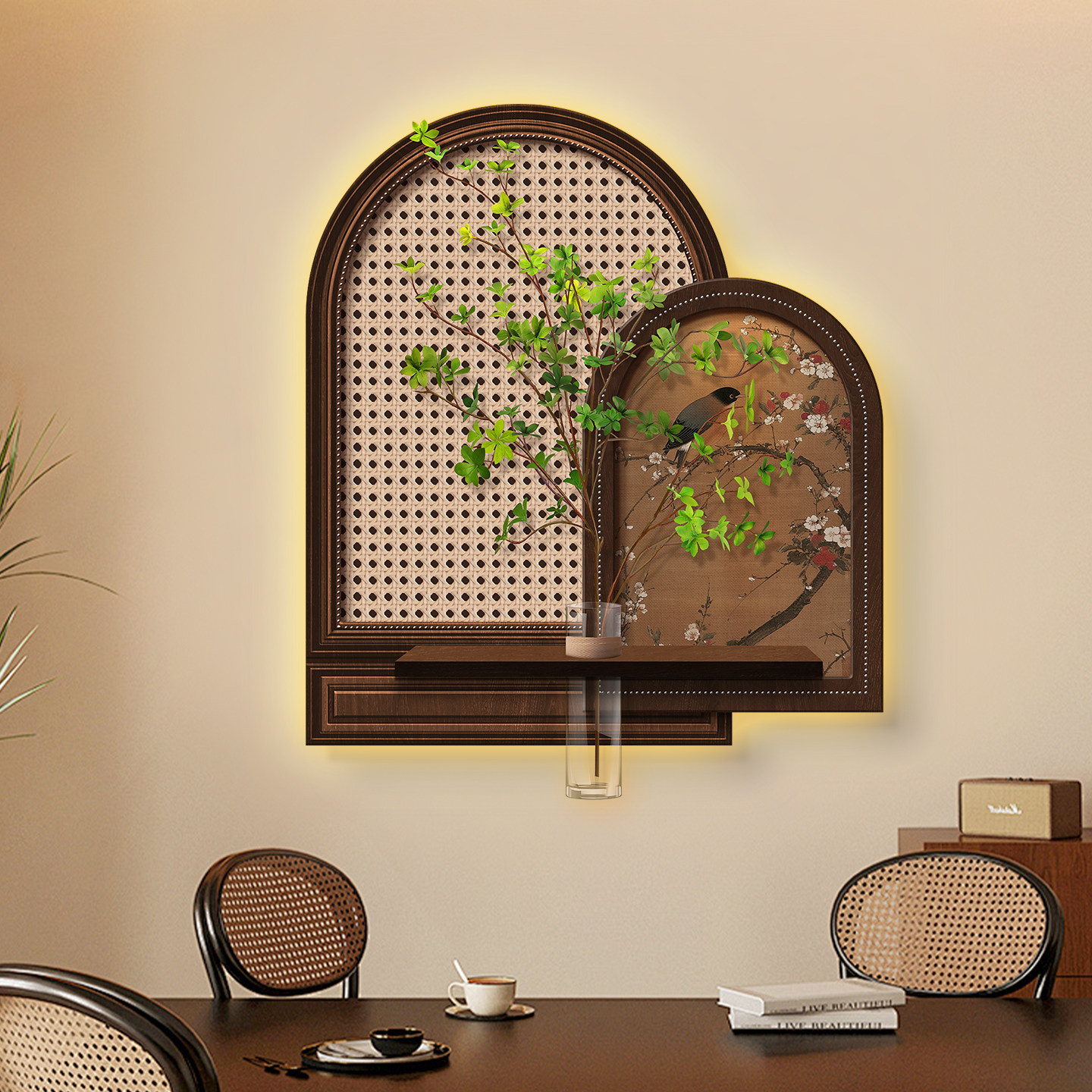 中古风立体置物玄关挂画客厅沙发背景墙壁灯画水培绿植餐厅装饰画,淘宝优惠券,粉丝福利购,淘宝优惠卷